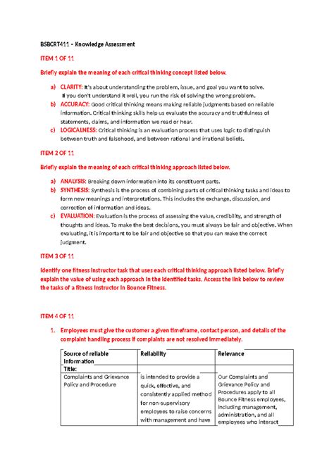 Bsbcrt Knowledge Assessment Bsbcrt Knowledge Assessment