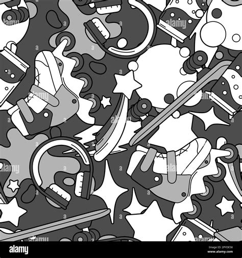 Seamless Pattern With Fashion Items Monochrome Teenage Background