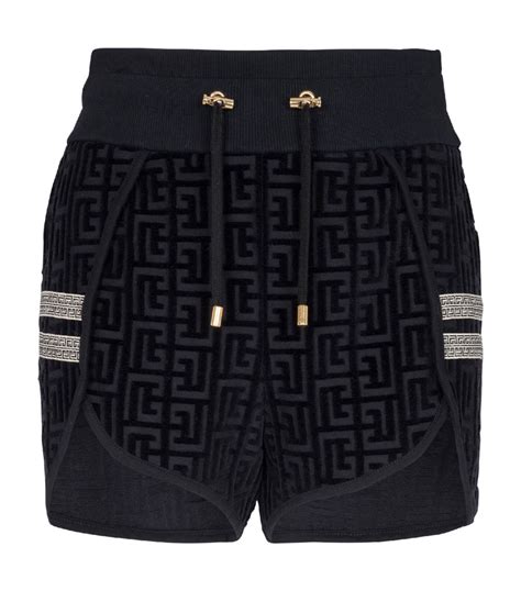 Womens Balmain Blue Velvet Monogram Jacquard Shorts Harrods Us