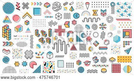 Memphis Geometric Shapes Abstract Modern Minimal Line Elements And