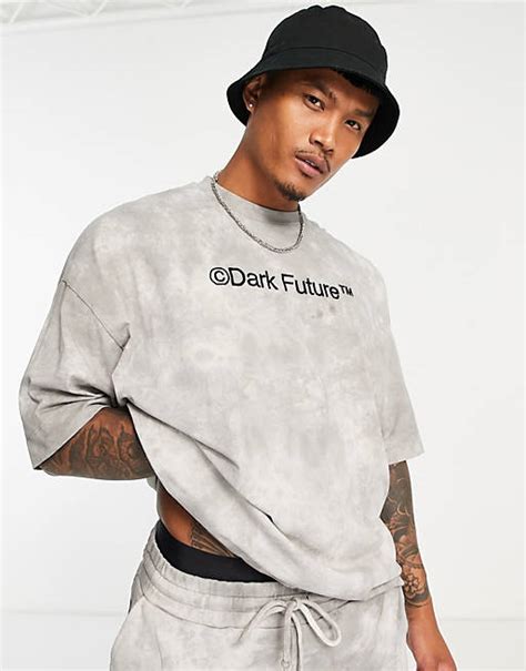 Asos Dark Future Co Ord Oversized T Shirt With Logo Print In Brown Wash