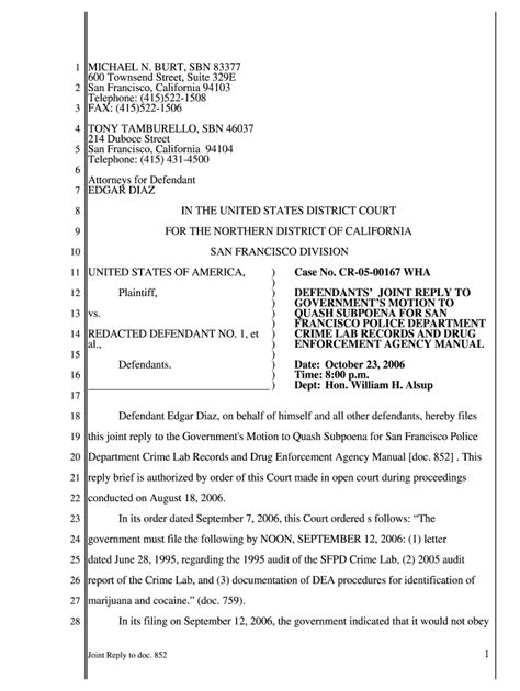 Motion To Quash Subpoena Example Fill Online Printable Fillable