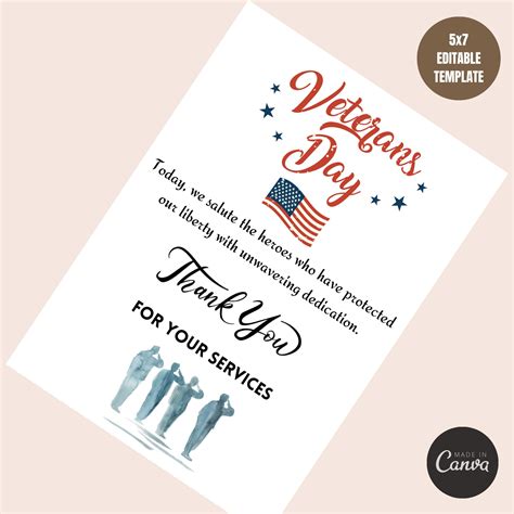 Happy Veterans Day Card Printable Veterans Day Card Thank - Etsy