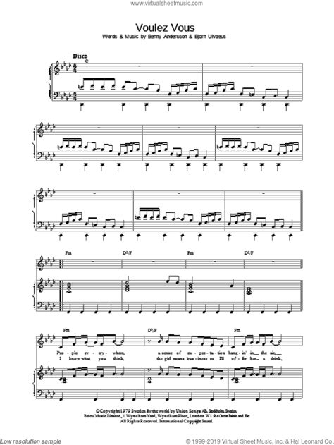 Abba Voulez Vous Sheet Music For Voice Piano Or Guitar Pdf