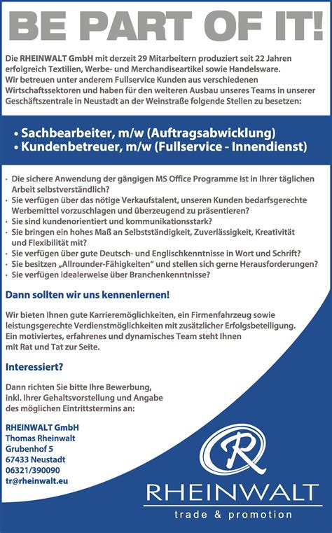 Rw Stellenanzeigen Rheinwalt Gmbh