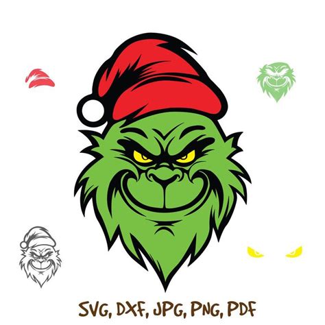 Grinch Face SVG Layered Face Grinch Svg, Christmas Svg Png Clipart Cricut Digital Vector Cut ...