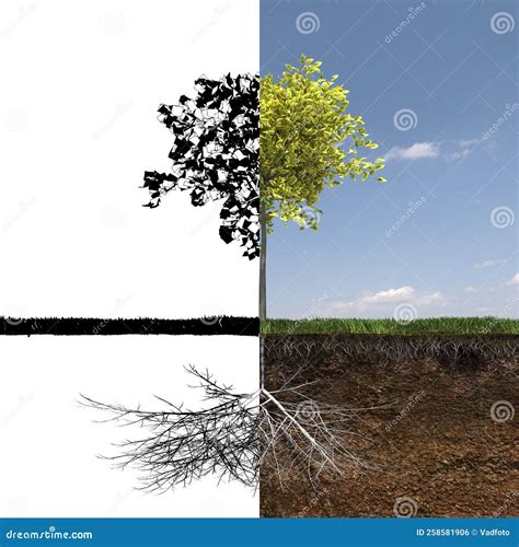 Tree With Strong And Deep Roots 3d Render Stock Illustration