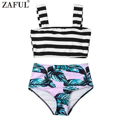 Zaful 2017 Women New Tropical Print High Waisted Bikini With Crop Top