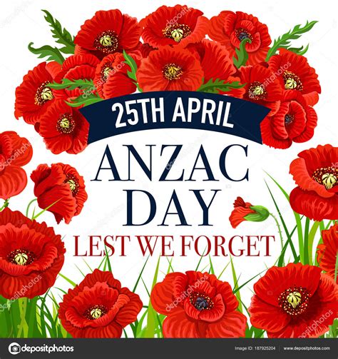 Anzac Day 25 April Poppy Vector Greeting Card — Stock Vector © Seamartini 187925204