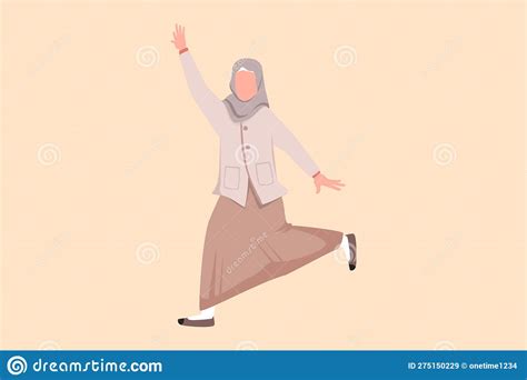 Business Flat Drawing Happy Arab Businesswoman Jumping With Spreads