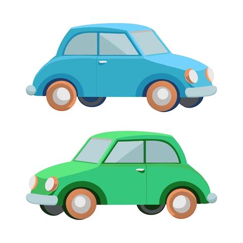 Colorful Cartoon Cars Blue And Green Vehicles Illustration Premium Ai