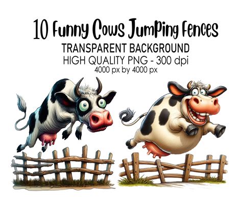 10 Transparent Background Funny Cows Jumping Fences Clip Art, PNG 300 ...