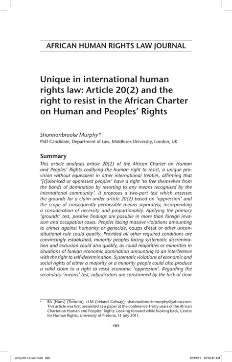 Pdf Unique In International Human Rights Law Article 20 2 And The