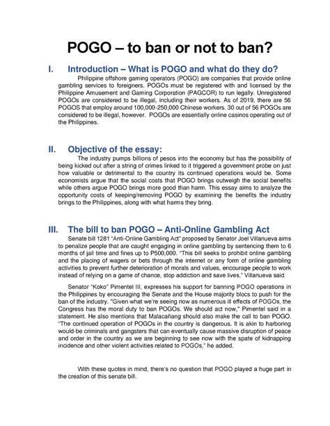 Ecolite Essay 2 Final POGO To Ban Or Not To Ban I Introduction