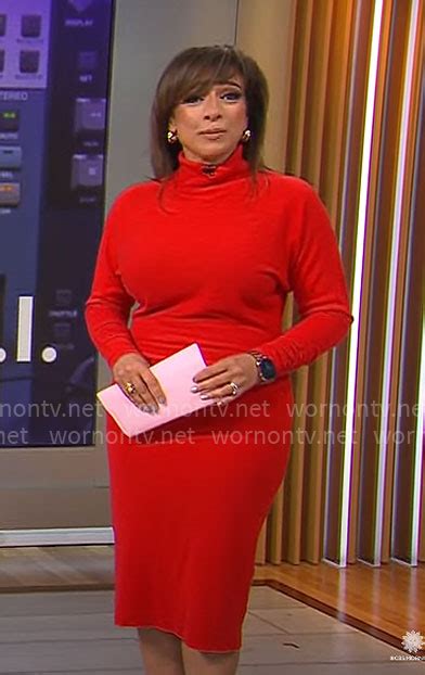 WornOnTV Michelle Millers Red Turtleneck Dress On CBS Mornings