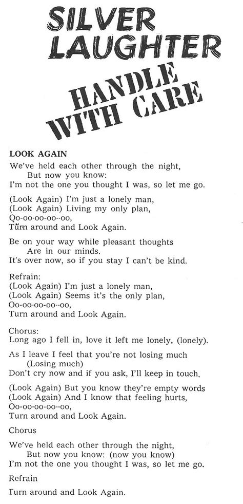 Silver Laughter – “Handle With Care” – Lyrics to “Look Again” – THE SILVERS