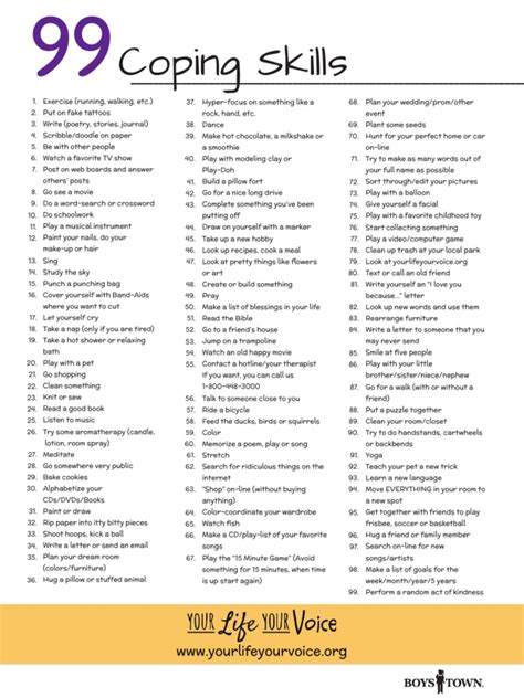 Free Printable Coping Skills Lists