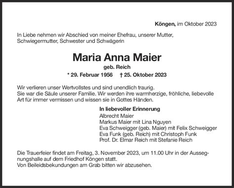 Trauer Maria Maier Teckbote Trauerportal