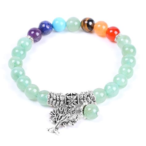 Bracelet Arbre De Vie En Aventurine Verte 7 Chakras O Karma