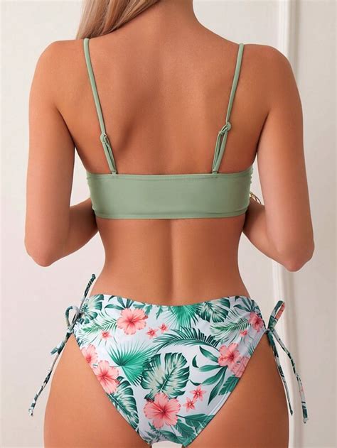 SHEIN Swim Vcay Tropical Print Twist Front Bikini Swimsuit SHEIN USA