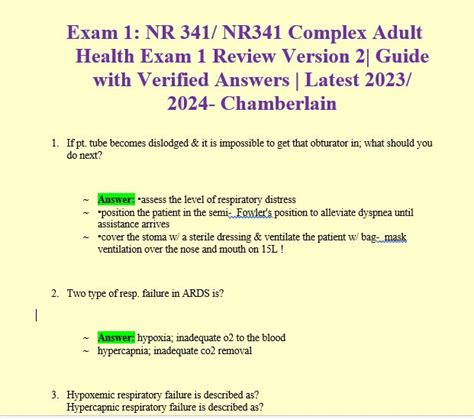 Exam 1 NR 341 NR341 Complex Adult Health Exam 1 Review Version 2