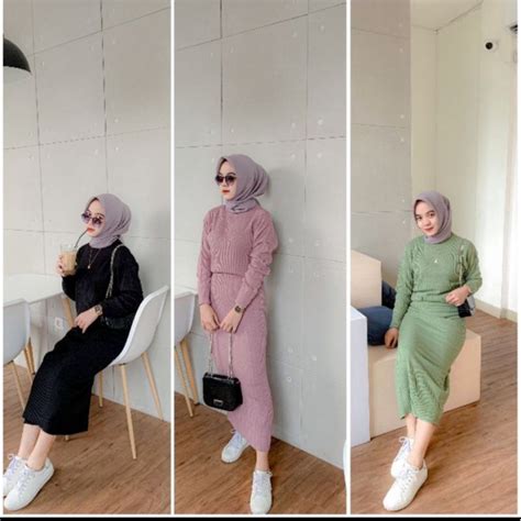 Jual One Set Rajut Turki Baju Rok Bestseller Setelan Rajut Knit