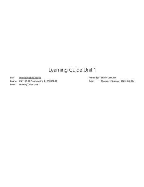 Learning Guide Unit 1 CS 1102 Studocu