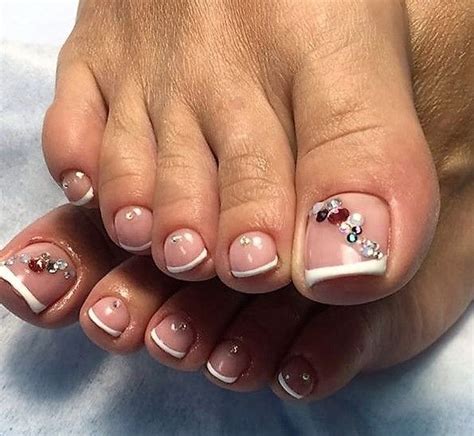 French Rhinestone Toe Nail Art Simple Toe Nails Toe Nails Toe Nail Designs