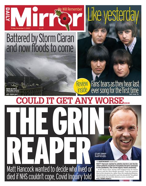 Daily Mirror Front Page Rd Of November Tomorrow S Papers Today