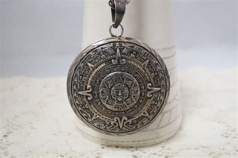 Vintage Sterling Silver Pendant Necklace Mayan Calendar Etsy