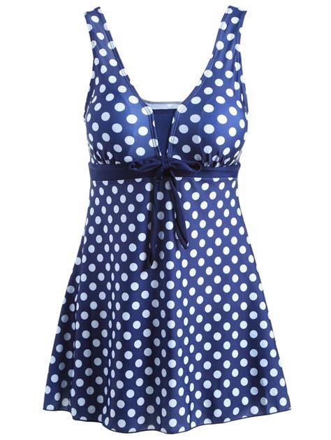 Stylish Plus Size Womens Bowknot Embellished Polka Dot One Piece Swimsuit Plus Size Swimwear