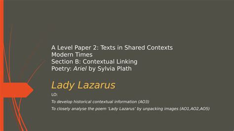 Lady Lazarus by Sylvia Plath | Teaching Resources