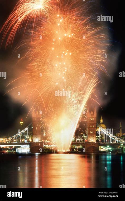 Fireworks display by Tower Bridge, London, England, UK Stock Photo - Alamy