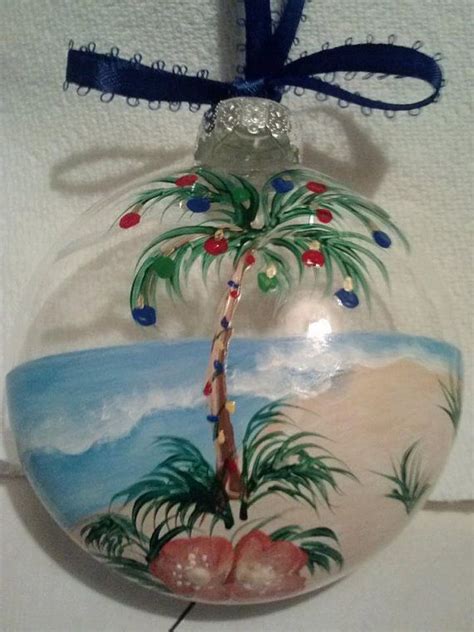 Beach Themed Christmas Ornament With Water Sand Palm Tree Decorated