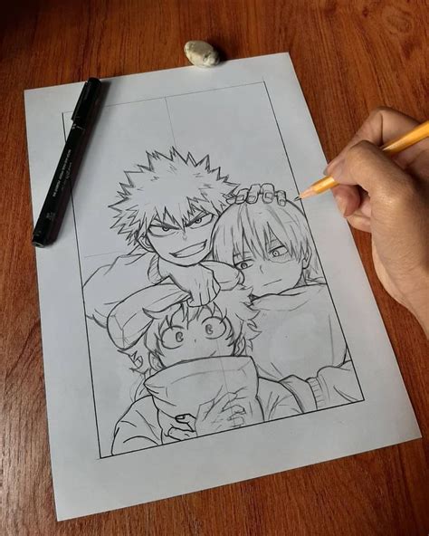 Someone Is Drawing An Anime Scene With Pencils On The Paper Next To It