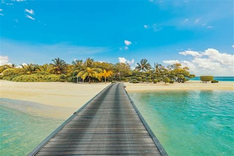 Premium Photo Amazing Panorama At Maldives Luxury Resort Villas Pier