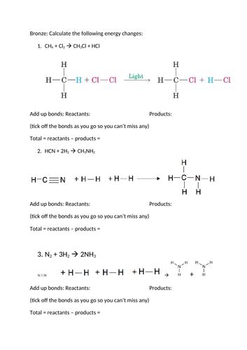 Bond Enthalpy Calculations Bsg And Answers Teaching Resources