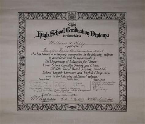 022 30 273 Milburn Kelly High School Diploma, Fenleon Falls Continuation School, 1925 - Maryboro ...