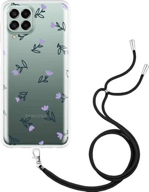 Samsung Galaxy M33 Hoesje Met Koord Paarse Bloemen Designed By Cazy