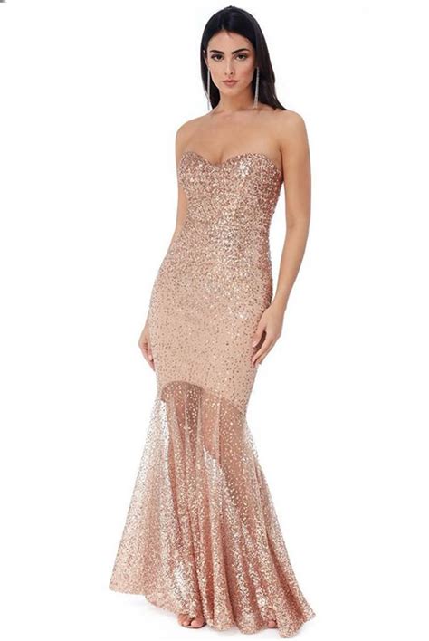 Skyechampagne Bandeau Sequin Maxi Dress Amora Imani