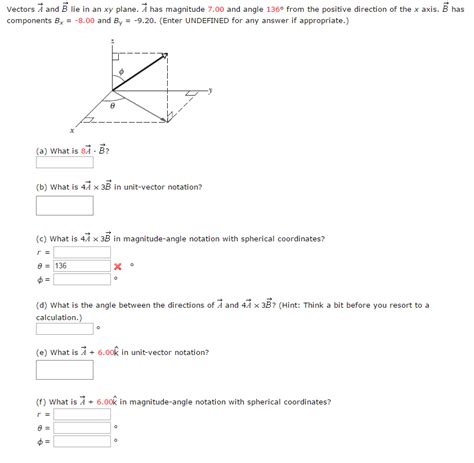 Solved Vectors A And B Lie In An Xy Plane A Has Magnitude Chegg