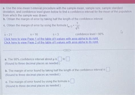 Solved A Use The One Mean T Interval Procedure With The