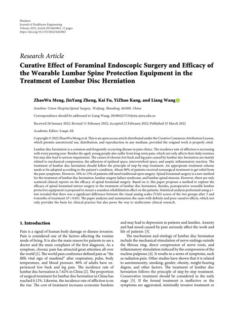 Pdf Curative Effect Of Foraminal Endoscopic Surgery And Efficacy Of