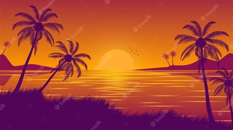 Premium Vector Sunset On The Beach Illustration