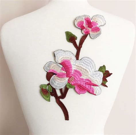 Large Floral Branch Embroidered Patch - Shine Trim