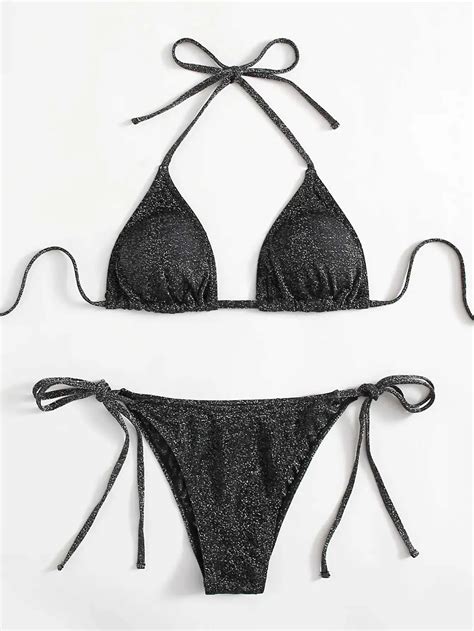 Ztvitty Shiny Halter Bandage Sparkly Bikini New Arrival Sexy Push Up Swimsuit With Low