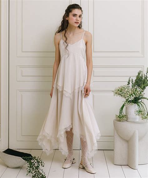 MUSINSA REMANTIST Lace Ruffle Slip Long Dress Ivory