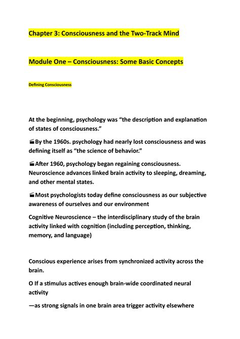 Psyc Chapter Notes Ln Chapter Consciousness And The Two