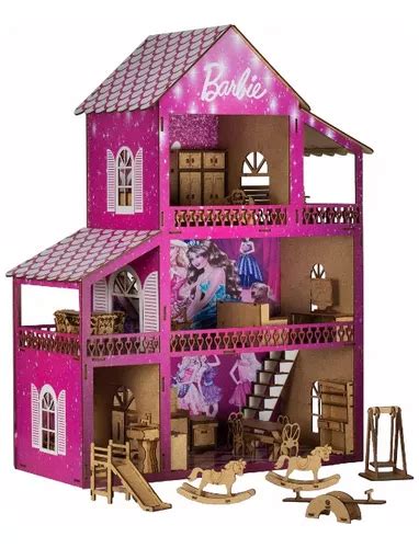 Casinha Boneca Barbie Casa Rosa M Veis Adesivada Mdf Parcelamento