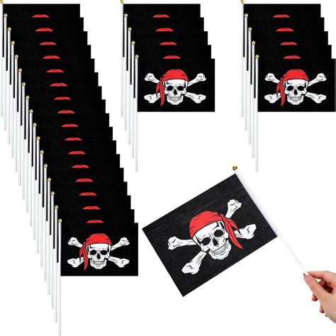 50 Pack Mini Pirate Flags With Red Bandana Pirate Jolly